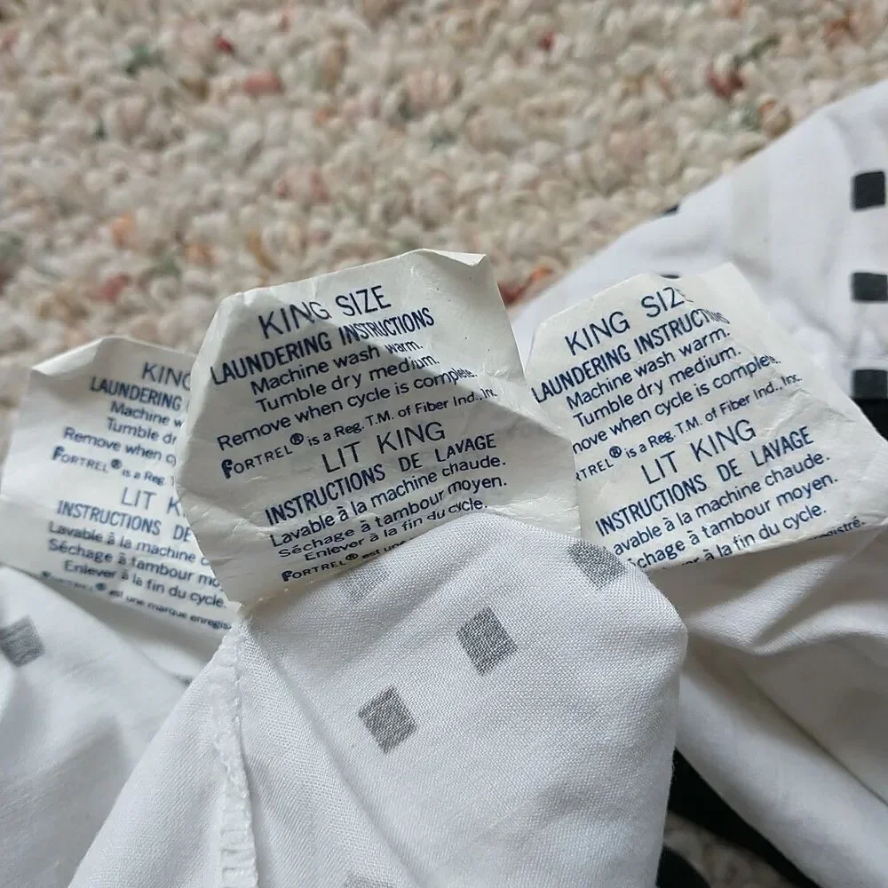 VTG Dan River Pillowcase King Size Cotton White Gray Geometric Contempory 3x